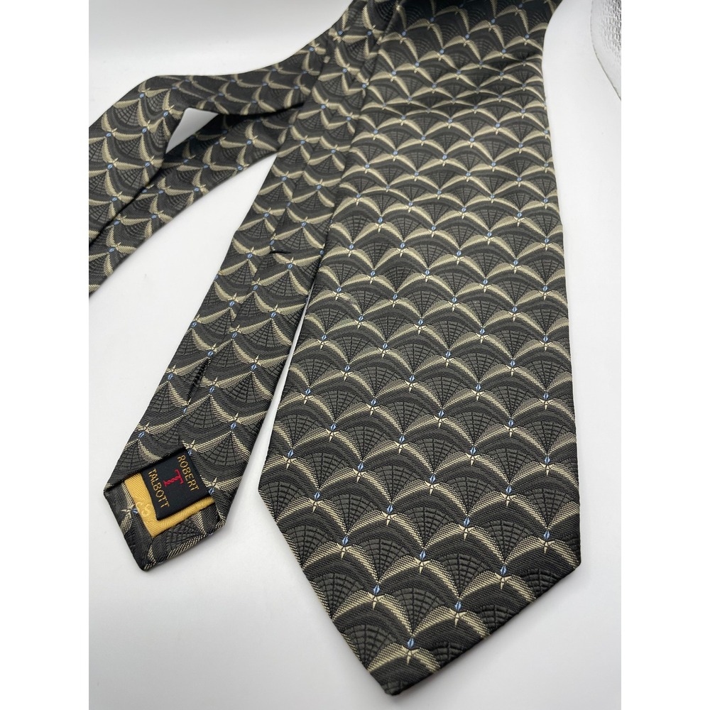 Robert Talbott Best of Class Nordstrom Silk Tie Grey Geometric Fan Hand Sewn USA